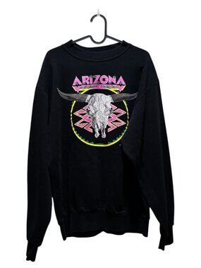 Vintage Hazelwood Arizona State Black Crewneck Sweatshirt Aztec Tea Cow Skull